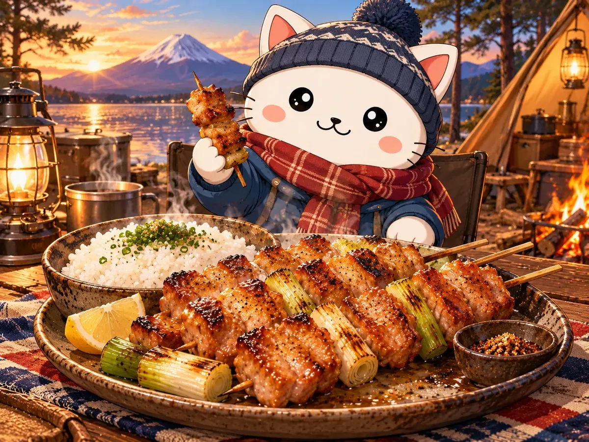 Brochetas junto al lago (Yuru Camp)